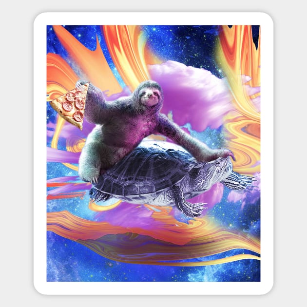 Trippy Space Sloth Turtle - Sloth Pizza Sticker by Random Galaxy